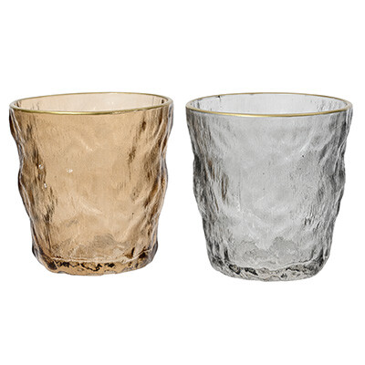 Teelichthalter aus Glas mit Goldrand Beige 9,5x9cm Kerzenhalter Deko