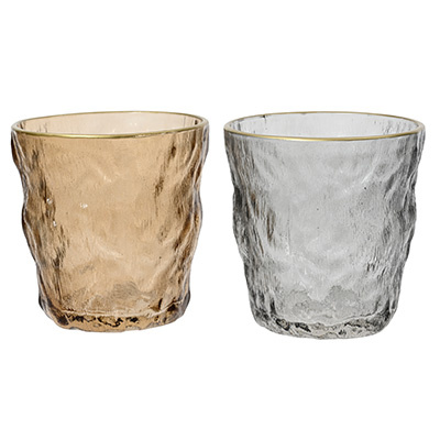 Teelichthalter aus Glas mit Goldrand Grau 9,5x9cm Kerzenhalter Deko