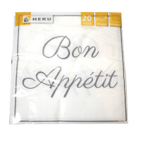 Servietten Bon Appetit Wei&szlig; Grau 20 St&uuml;ck 3 lagig 33cm