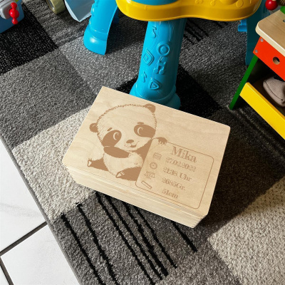 Erinnerungsbox personalisiert f&uuml;r Baby &amp; Kind Panda Geburt Holzkiste Erinnerungskiste