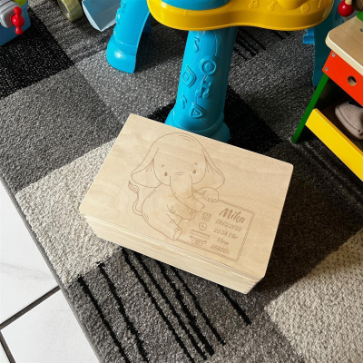 Erinnerungsbox personalisiert f&uuml;r Baby &amp; Kind Elefant Geburt Holzkiste Erinnerungskiste