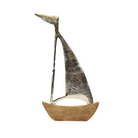 Segelschiff aus Aluminium auf Mangoholz 4x31x60cm Maritime Dekoration