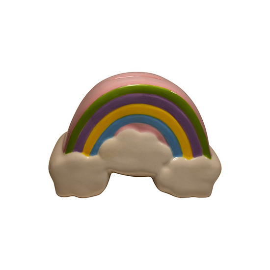 CHICCIE Spardose aus Steingut mit buntem Regenbogen 6,5x13x9cm Kinderzimmerdeko