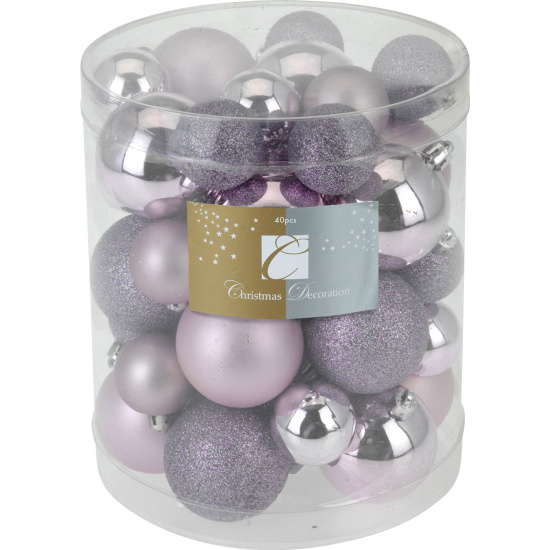 40 Set Weihnachtskugel Violett Glitzer Christbaumschmuck