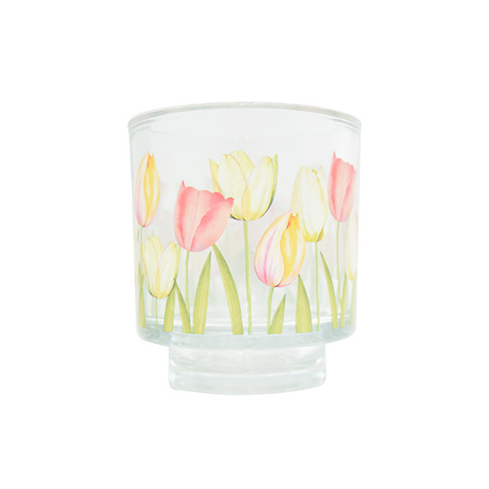 CHICCIE Windlicht aus Glas Tulpen Rosa Gr&uuml;n versch....