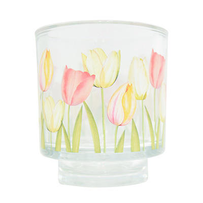 CHICCIE Windlicht aus Glas Tulpen Rosa Gr&uuml;n versch....