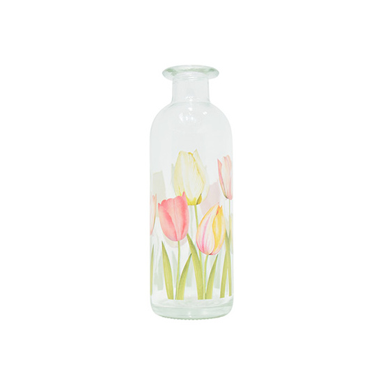 CHICCIE Dekoflasche aus Glas Tulpen Rosa Gr&uuml;n...