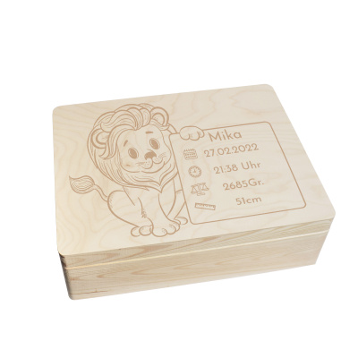 Erinnerungsbox personalisiert f&uuml;r Baby &amp; Kind L&ouml;we Geburt Holzkiste Erinnerungskiste