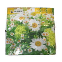 Servietten Blumen Wiese Wei&szlig; Gr&uuml;n 20 St&uuml;ck 3 lagig 33cm