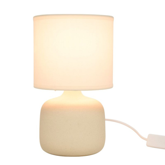 Steingut Tischlampe Beige Keramik optik Polyester...