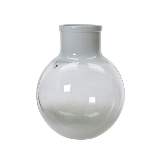 Rundkolben Rund Bauchige Vase Wei&szlig; Off White Glas...