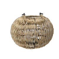 Runde Rattan Laterne Braun Natur Tief Breit Seegras Kugel 17 x 14 cm