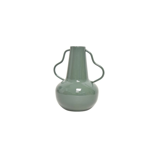 glasierte Vase Modernes Landhausstil Grün Metall mit Doppel Henkel 9 x 13 cm