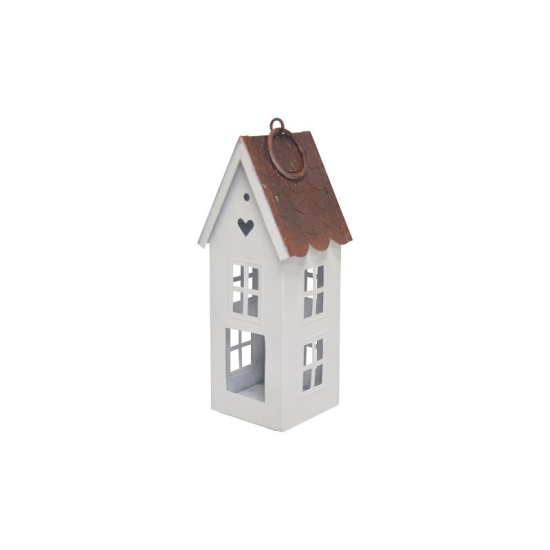 Deko Haus Weiß Braun Set Metall für Teelichter schmal hoch 7 x 18 cm
