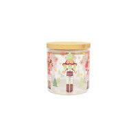 Keksdose mit Nussknacker Transparent Aufbewahrung Glas Rot Holzdeckel 8 x 9 cm