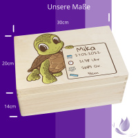 Erinnerungsbox personalisiert für Baby & Kind Druck farbig Schildkröte Geburt Holzkiste Erinnerungskiste 30x20x14cm Klein