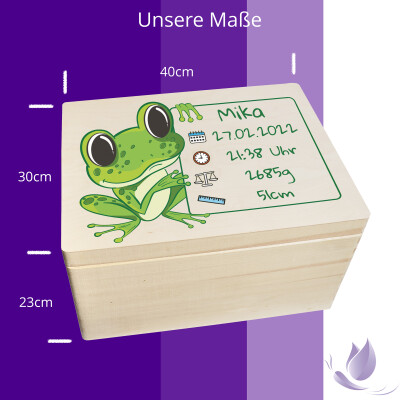 Erinnerungsbox personalisiert f&uuml;r Baby &amp; Kind Frosch Druck farbig Geburt Holzkiste Erinnerungskiste 40x30x23cm