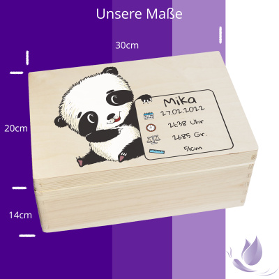 Erinnerungsbox personalisiert f&uuml;r Baby &amp; Kind Panda Druck farbig Geburt Holzkiste Erinnerungskiste 30x20x14cm Klein