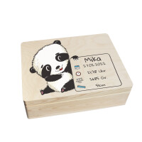 Erinnerungsbox personalisiert für Baby & Kind Panda Druck farbig Geburt Holzkiste Erinnerungskiste