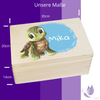 Erinnerungsbox personalisiert für Baby & Kind Schildkröte Aquarell Geburt Holzkiste Erinnerungskiste 30x20x14cm Klein