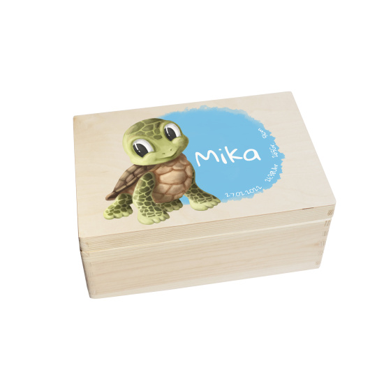 Erinnerungsbox personalisiert für Baby & Kind Schildkröte Aquarell Geburt Holzkiste Erinnerungskiste