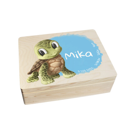 Erinnerungsbox personalisiert f&uuml;r Baby &amp; Kind Schildkr&ouml;te Aquarell Geburt Holzkiste Erinnerungskiste