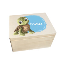 Erinnerungsbox personalisiert für Baby & Kind Schildkröte Aquarell Geburt Holzkiste Erinnerungskiste