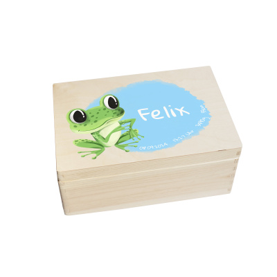 Erinnerungsbox personalisiert f&uuml;r Baby &amp; Kind Frosch Aquarell Geburt Holzkiste Erinnerungskiste 30x20x14cm Klein