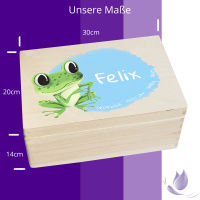 Erinnerungsbox personalisiert für Baby & Kind Frosch Aquarell Geburt Holzkiste Erinnerungskiste 30x20x14cm Klein