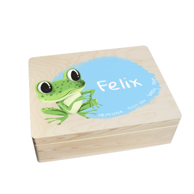 Erinnerungsbox personalisiert f&uuml;r Baby &amp; Kind Frosch Aquarell Geburt Holzkiste Erinnerungskiste 40x30x14cm