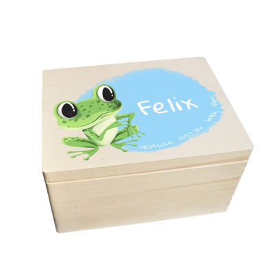 Erinnerungsbox personalisiert f&uuml;r Baby &amp; Kind Frosch Aquarell  Geburt Holzkiste Erinnerungskiste 40x30x23cm