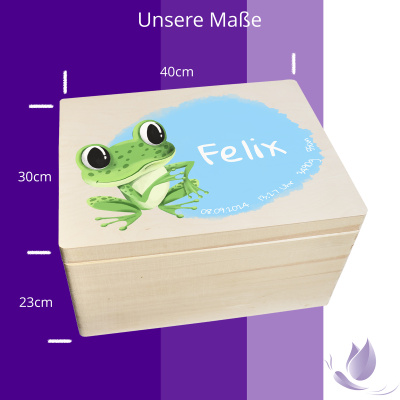 Erinnerungsbox personalisiert f&uuml;r Baby &amp; Kind Frosch Aquarell  Geburt Holzkiste Erinnerungskiste 40x30x23cm