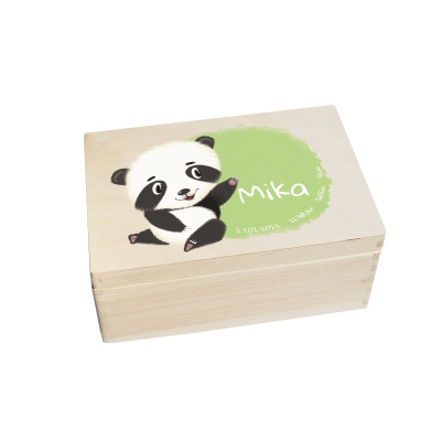 Erinnerungsbox personalisiert f&uuml;r Baby &amp; Kind Panda Aquarell Druck farbig Geburt Holzkiste Erinnerungskiste 30x20x14cm Klein