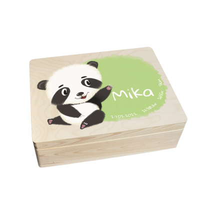 Erinnerungsbox personalisiert f&uuml;r Baby &amp; Kind Panda Aquarell Geburt Holzkiste Erinnerungskiste 40x30x14cm Klein