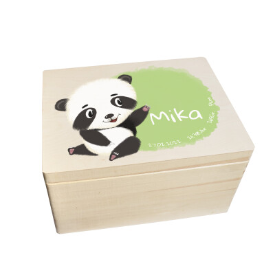 Erinnerungsbox personalisiert f&uuml;r Baby &amp; Kind Panda Aquarell Druck farbig Geburt Holzkiste Erinnerungskiste