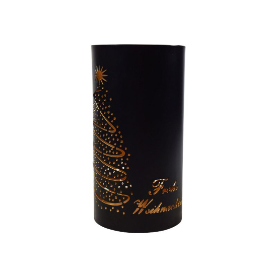 Weihnachts Windlicht Schwarz Gold Metall Frohe Weihnachten Baum Motiv 20 / 25 / 30 cm Hoch