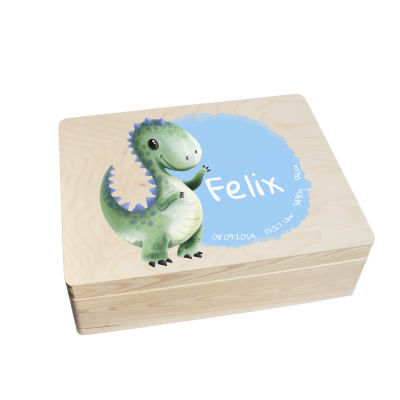 Erinnerungsbox personalisiert f&uuml;r Baby &amp; Kind Dino Aquarell Geburt Holzkiste Erinnerungskiste 40x30x14cm Klein