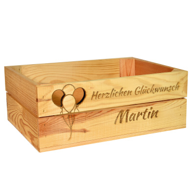 CHICCIE Holzkiste Personalisiert mit Wunschtext f&uuml;r jeden Anlass - Gravierte Erinnerungskiste Geburtstag Hochzeit Abschied Rente Taufe