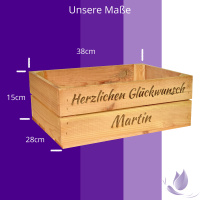 CHICCIE Holzkiste Personalisiert mit Wunschtext für jeden Anlass - Gravierte Erinnerungskiste Geburtstag Hochzeit Abschied Rente Taufe