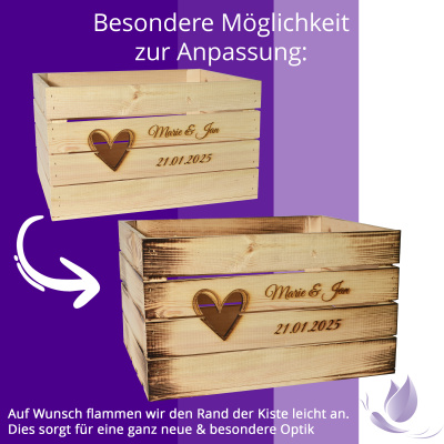 CHICCIE Holzkiste Personalisiert Hochzeit mit Wunschtext 50x40x30cm - Gravierte Erinnerungskiste Hochzeitsgeschenk Verlobung