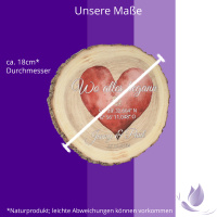 CHICCIE Personalisierte Baumscheibe Farbiger Herzdruck mit Koordinaten 18cm versch Farben Holzscheibe Geschenkidee Valentinstag Hochzeit Jahrestag
