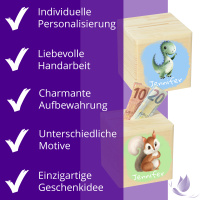 CHICCIE Spardose aus Holz Personalisiert mit Farbdruck für Kinder 10x10cm Kinderspardose Geburt Taufe Geschenkidee Geldgeschenk