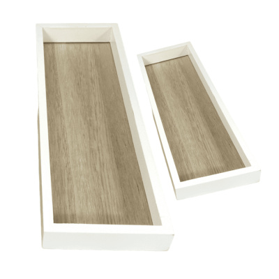 Klein und Großes Längliches Tablett Holz Braun Weiß 60653WV