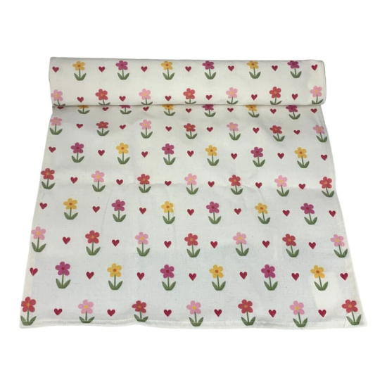 Langer Tischläufer Floral aus Polyester in Rosa Pink Weiß