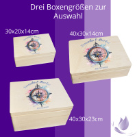 CHICCIE Erinnerungsbox personalisiert zur Hochzeit mit Druck farbig Kompass Regenbogen Aquarell - Hochzeitstag Holzkiste für schöne Erinnerungen - Holz-Box Erinnerungskiste