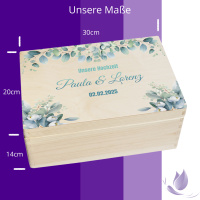 CHICCIE Erinnerungsbox personalisiert zur Hochzeit mit Druck farbig Eukalyptus Rahmen - Hochzeitstag Holzkiste Erinnerungen Erinnerungskiste