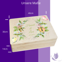 CHICCIE Erinnerungsbox personalisiert zur Hochzeit mit Druck farbig Kranz Blumen Schmetterling Schloss & Schlüssel - Hochzeitstag Holzkiste Erinnerungen Erinnerungskiste