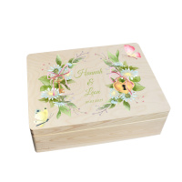 CHICCIE Erinnerungsbox personalisiert zur Hochzeit mit Druck farbig Kranz Blumen Schmetterling Schloss & Schlüssel - Hochzeitstag Holzkiste Erinnerungen Erinnerungskiste