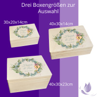 CHICCIE Erinnerungsbox personalisiert zur Hochzeit mit Druck farbig Kranz Blumen Grün Schloss & Schlüssel - Hochzeitstag Holzkiste Erinnerungen Erinnerungskiste