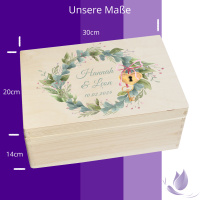 CHICCIE Erinnerungsbox personalisiert zur Hochzeit mit Druck farbig Kranz Blumen Grün Schloss & Schlüssel - Hochzeitstag Holzkiste Erinnerungen Erinnerungskiste